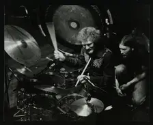 Drummer Ginger Baker performing at the Forum Theatre, Hatfield, Hertfordshire, 1980. Creator: Denis Williams