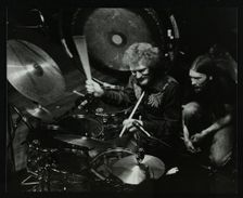 Drummer Ginger Baker performing at the Forum Theatre, Hatfield, Hertfordshire, 1980. Creator: Denis Williams