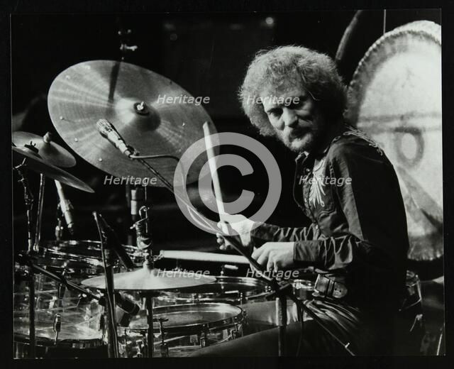 Drummer Ginger Baker performing at the Forum Theatre, Hatfield, Hertfordshire, 1980. Artist: Denis Williams