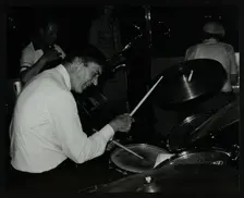 Drummer Jack Parnell playing at the Middlesex and Herts Country Club, Harrow Weald, London, 1981. Creator: Denis Williams