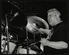 Drummer Martin Drew playing at The Fairway, Welwyn Garden City, Hertfordshire, 15 February 1998. Creator: Denis Williams