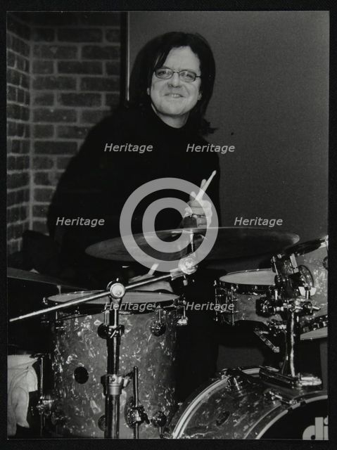 Drummer Pete Cater at The Fairway, Welwyn Garden City, Hertfordshire, 15 December 2002. Artist: Denis Williams