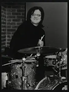 Drummer Pete Cater at The Fairway, Welwyn Garden City, Hertfordshire, 15 December 2002. Creator: Denis Williams