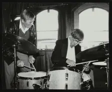 Drummers Jack Parnell and Barrett Deems, London, 1984. Creator: Denis Williams