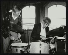 Drummers Jack Parnell and Barrett Deems, London, 1984. Creator: Denis Williams
