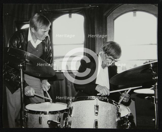 Drummers Jack Parnell and Barrett Deems, London, 1984. Creator: Denis Williams.