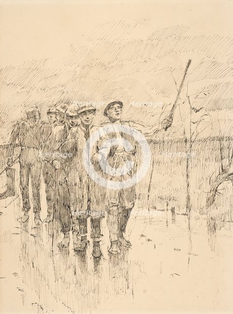 Drunk men walking in the rain, 1880-1900. Creator: Ladislav Mednyanszky.