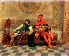 Drunk Warrior and Court Jester Italian painting of 19th century. Artist: Casimiro Tomba