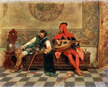 Drunk Warrior and Court Jester Italian painting of 19th century. Artist: Casimiro Tomba