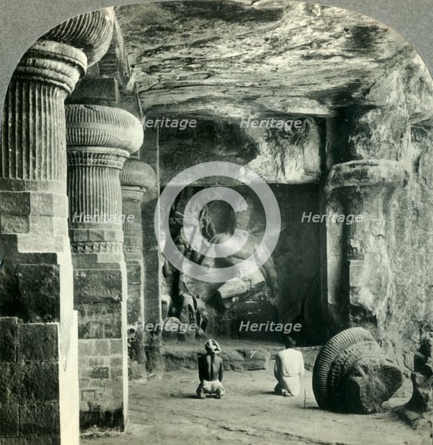 'Drunken Dance of the Eight-armed Divinity, Siva - Rock-hewn Temple at Elephanta, India', c1930s. Creator: Unknown.