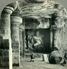 Drunken Dance of the Eight-armed Divinity, Siva - Rock-hewn Temple at Elephanta, India c1930s. Creator: Unknown
