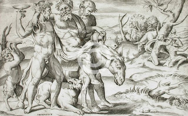 Drunken Silenus, c1547. Creator: Giulio Bonasone.