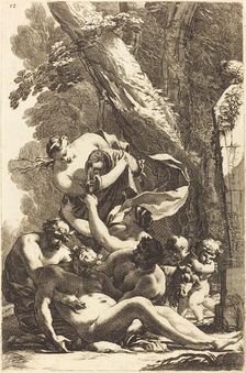 Drunken Silenus Supported by Two Fauns, 1650s. Creator: Michel Dorigny