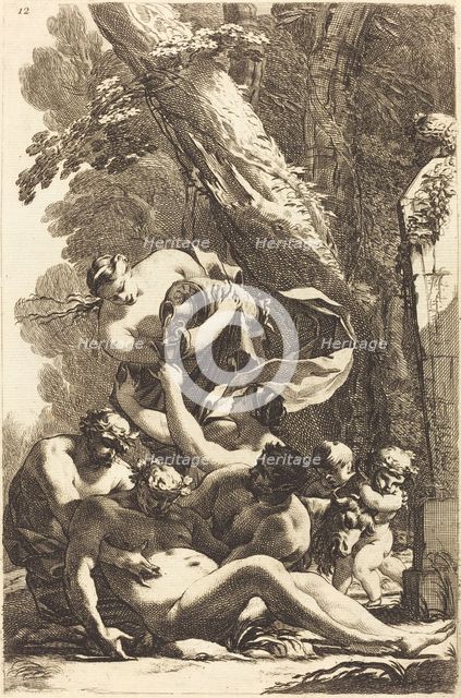 Drunken Silenus Supported by Two Fauns, 1650s. Creator: Michel Dorigny.