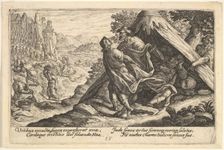 Drunkenness of Noah: Shem and Japheth cover the naked body of Noah, who lies in a tent, a ..., 1612. Creator: Crispijn de Passe I