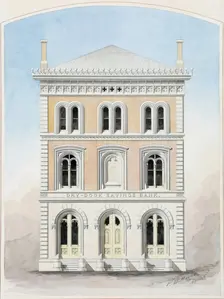 Dry Dock Savings Bank, New York City, New York, Competition Design Drawing, 1858. Creator: Peter Bonnett Wight