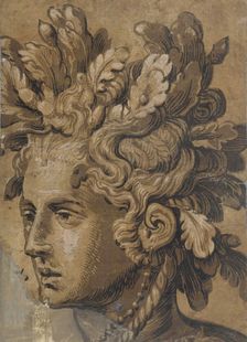 Dryad Head (After Frans Floris), ca 1555. Creator: Gietleughen, Joos van (active between 1555 and 1583)