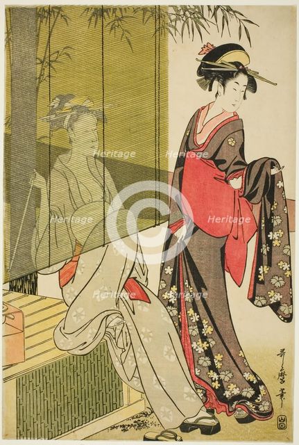 Drying and stretching cloth, Japan, c. 1796/97. Creator: Kitagawa Utamaro.