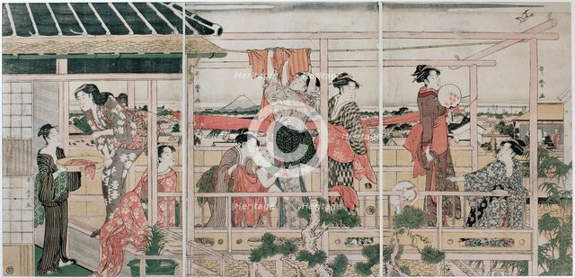 Drying Clothes, c. 1790. Artist: Utamaro, Kitagawa (1753-1806)