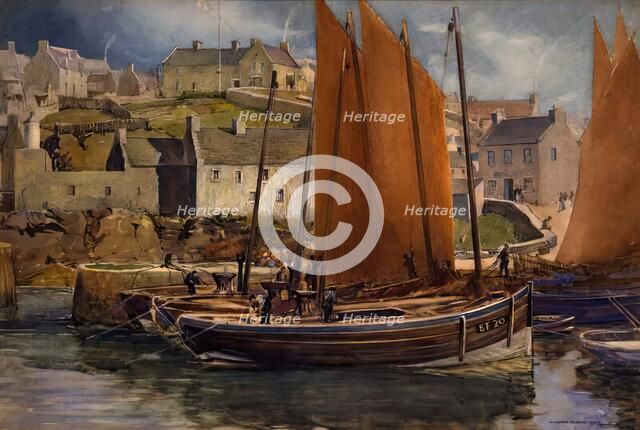 Drying the Sails, Portsoy, 1907. Creator: William Grant Murray.