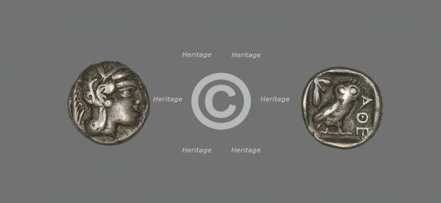 Drachm (Coin) Depicting the Goddess Athena, about 490 BCE. Creator: Unknown.