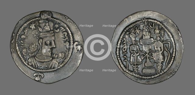 Drachma (Coin) Portraying Chosroes I, 531-579. Creator: Unknown.
