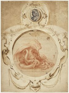 Dragon devouring a snake. With a Portrait of Andrea del Sarto, First quarter of 16th cen. Creator: Andrea del Sarto (1486-1531)