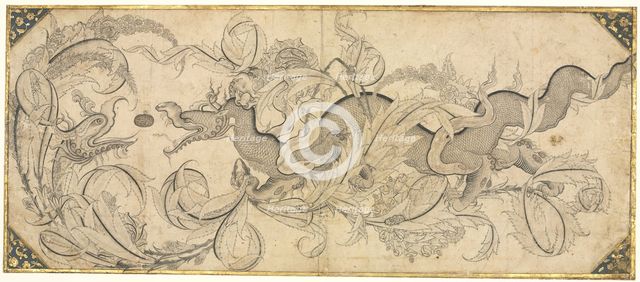 Dragon in foliage with lion and phoenix heads, mid-1500s. Creator: Sahkulu (Turkish), attributed to.