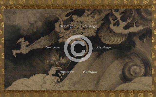 Dragon, waves and clouds, Momoyama period, 1568-1615. Creator: Unknown.