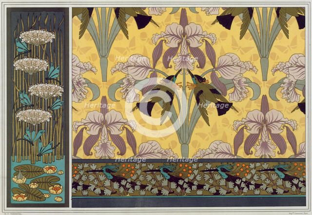 Dragonflies and water lilies. Hummingbirds and orchids, 1897. Creator: Verneuil, Maurice Pillard (1869-1942).