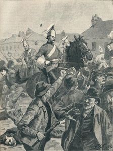 Dragoons and Highlanders scattering rioters in Belfast, 1872 (1906)