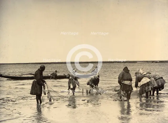 Dragging Out a Sweep-Net: Fishing on Lake Zaisan, 1909. Creator: Nikolai Georgievich Katanaev.