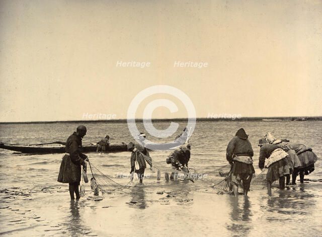 Dragging Out a Sweep-Net: Fishing on Lake Zaisan, 1909. Creator: Nikolai Georgievich Katanaev.