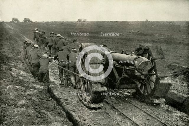'Dragging the Guns to New Advance Positions', (1919). Creator: Unknown.