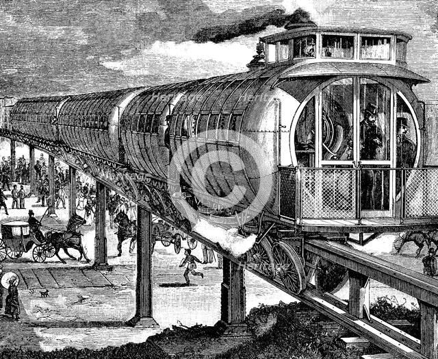 Draft of a new underground railway in Vienna in 1887, engraving of the time.