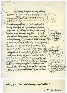Draft of Albrecht Durer's dedication to Bilibald Pirckheimer, c1523. Artist: Albrecht Dürer