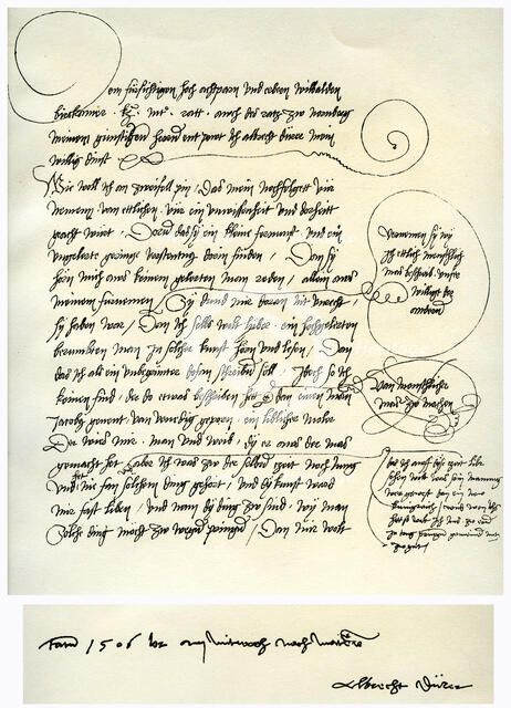 Draft of Albrecht Durer's dedication to Bilibald Pirckheimer, c1523. Artist: Albrecht Dürer