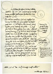 Draft of Albrecht Durer's dedication to Bilibald Pirckheimer, c1523. Artist: Albrecht Dürer