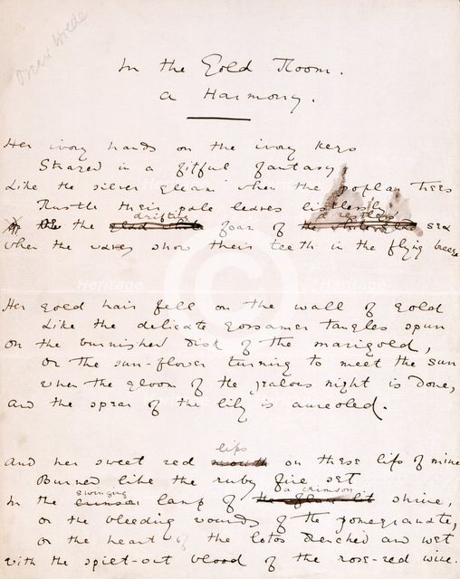 Draft of "In the Gold Room - a Harmony" by Oscar Wilde, 1881.  Creator: Oscar Wilde.