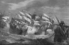 Drake Attacking the Spanish Treasure Ship c1578, (c1880)