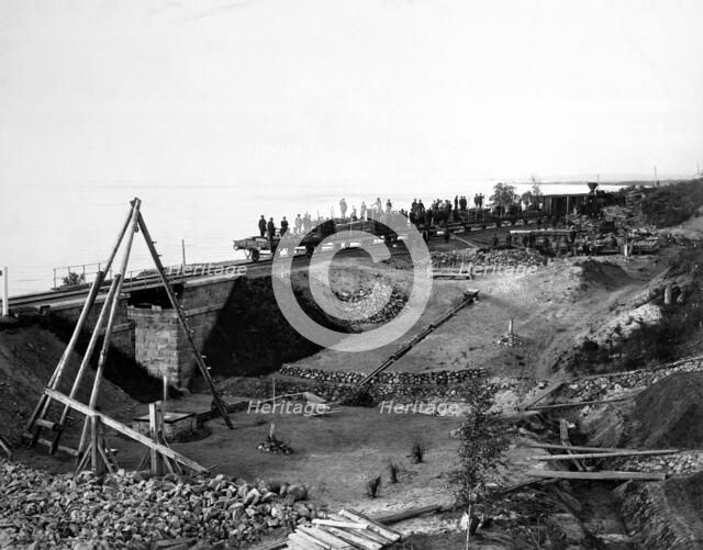 Drainage Work near a Railroad Bridge, 1900-1904. Creator: Unknown.