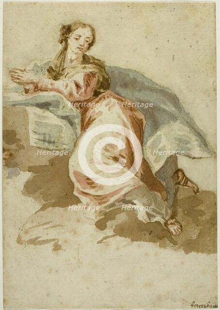 Draped Female Figure at Prayer, n.d. Creator: Francesco Fontebasso.