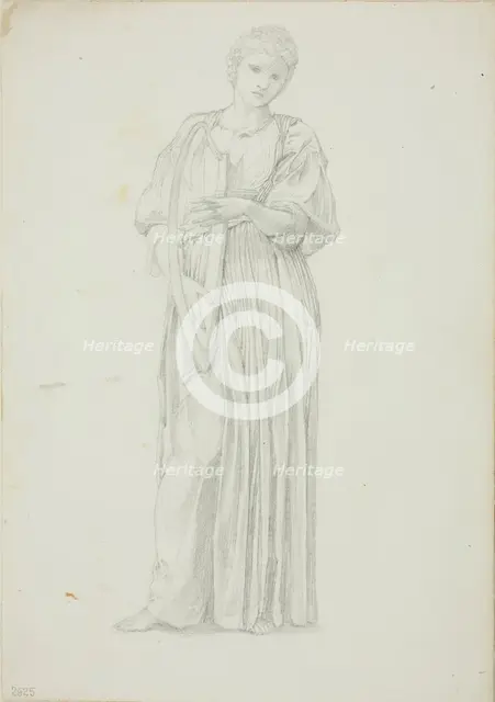 Draped Figure of Woman Playing on a Harp, c. 1873-77. Creator: Sir Edward Coley Burne-Jones.