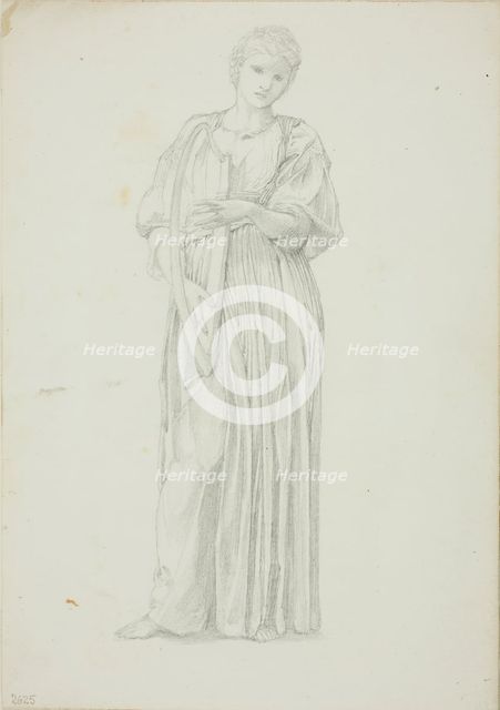 Draped Figure of Woman Playing on a Harp, c. 1873-77. Creator: Sir Edward Coley Burne-Jones.