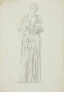 Draped Figure of Woman Playing on a Harp, c. 1873-77. Creator: Sir Edward Coley Burne-Jones