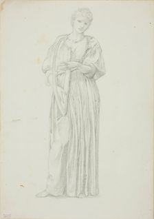 Draped Figure of Woman Playing on a Harp, c. 1873-77. Creator: Sir Edward Coley Burne-Jones