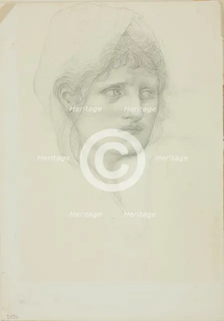 Draped Head, Eyes Looking Toward Right, c. 1873-77. Creator: Sir Edward Coley Burne-Jones.