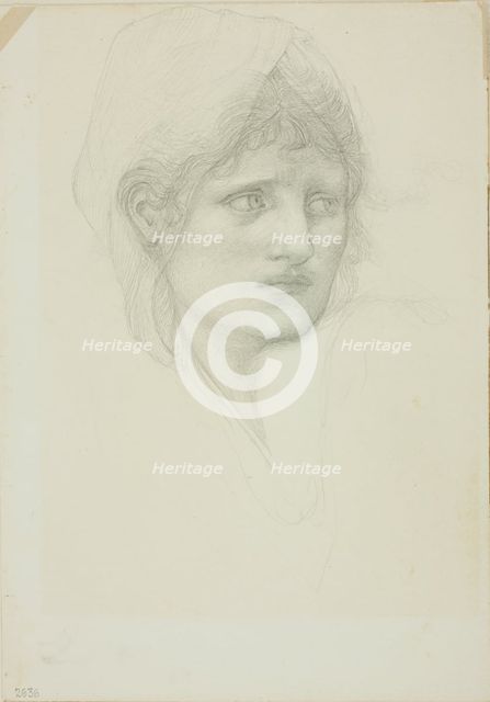 Draped Head, Eyes Looking Toward Right, c. 1873-77. Creator: Sir Edward Coley Burne-Jones.