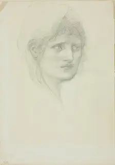 Draped Head, Eyes Looking Toward Right, c. 1873-77. Creator: Sir Edward Coley Burne-Jones