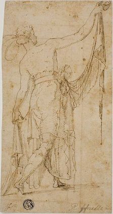 Draped Standing Figure with Outstretched Arms, 1540/50. Creator: Unknown